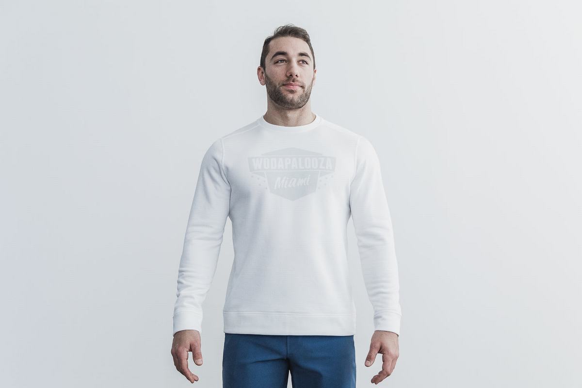 Nobull Wodapalooza Crew Men\'s Sweatshirts White | Australia (ZS2415)